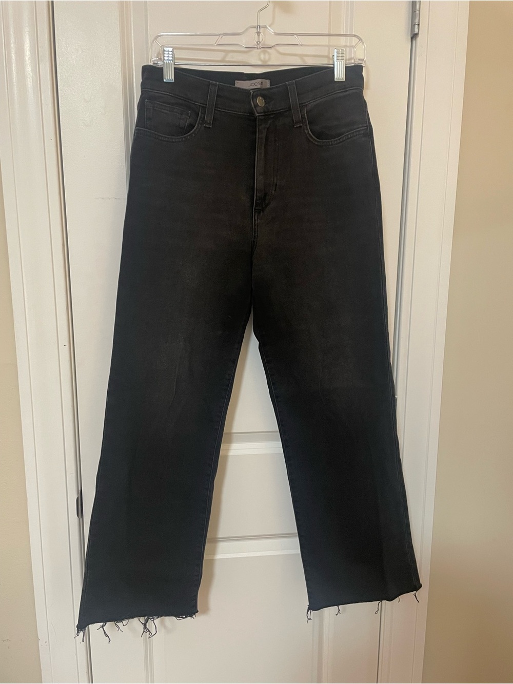 Joe's Jeans High Rise Black Relaxed Straight Crop Jeans With Frayed Hem